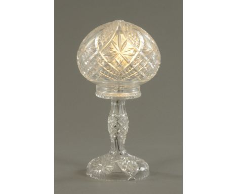 A cut glass table lamp, mid 20th century, heavily cut throughout, height 39 cm.