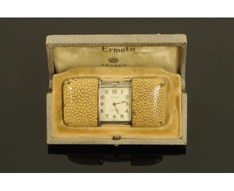 A Movado Chronometer Ermeto, silver, in shagreen sliding case, with original box marked "Ermeto, Asprey, London", London impo