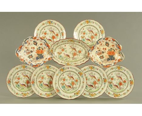 Eight Copeland Spode pheasant decorated plates, two Amherst Japan shaped plates. 