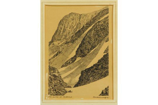 Alfred Wainwright An Early Original Pen And Ink Drawing The Cliffs Of Fairfield 15 Cm X 11 Cm