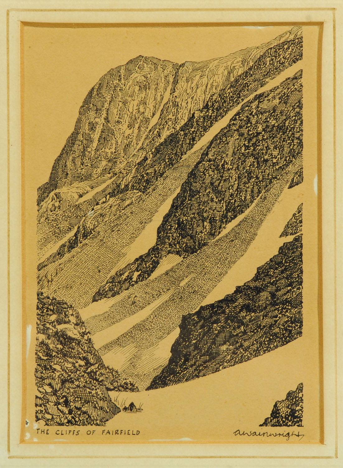 Alfred Wainwright An Early Original Pen And Ink Drawing The Cliffs Of Fairfield 15 Cm X 11 Cm