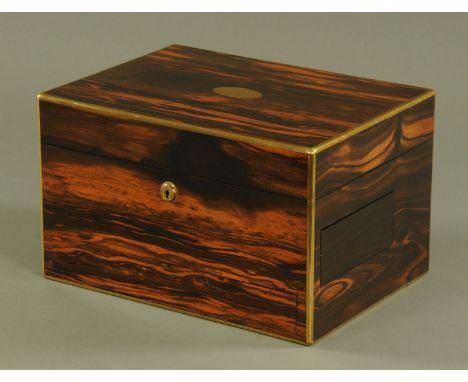 A Victorian coromandel dressing table box with silver mounted fittings, with London hallmarks for 1860, Silversmiths Pittway 