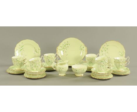 A quantity of Royal Albert Laurentian Snowdrop pattern tea ware, comprising tea cups, saucers, sugar basin, milk jug, sandwic