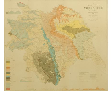 A 19th century hand coloured geological map of Yorkshire by C, Bird. B.A. late honorary secretary of Bradford Philosophical S