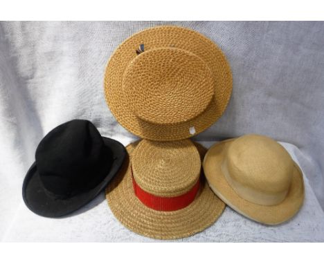 HARRODS; A VINTAGE STRAW BOATER with red, white and blue ribbon and a collection of other hats (4) 