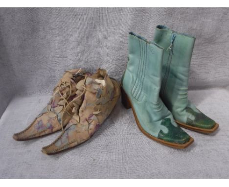DUNE, LONDON: A PAIR OF VINTAGE PALE BLUE LEATHER ANKLE BOOTS and one other similar pair (2) (both size 5)