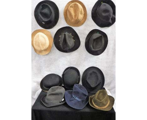 A COLLECTION OF GENTLEMAN'S VINTAGE BOWLER HATS, Trilbies and others including some from Moss Brothers, Covent Garden and Har