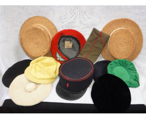 A FRENCH KEPI GENDARME POLICEMAN'S HAT, a Bamberger Mutzen Industrie German vintage beret and a collection of other vintage h