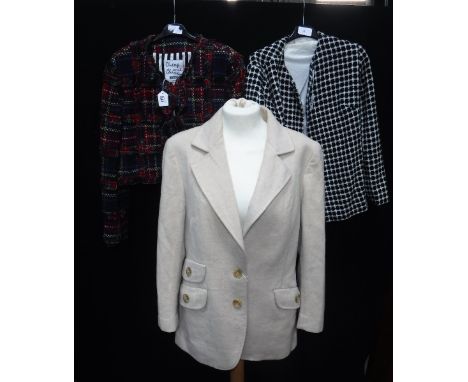 A VINTAGE JAEGER WOOL AND CAMEL HAIR JACKET, size 14, a 1980's Moschino 'Cheap and Chic' tartan jacket and a vintage woollen 