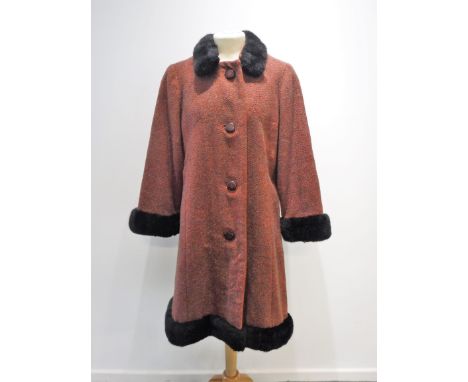 AQUASCUTUM; A VINTAGE OVERCOAT IN ORANGE AND GREY WOOL CHECK, circa 1930