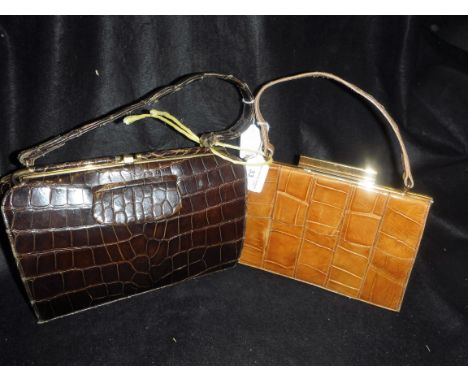 A CROCODILE SKIN VINTAGE HANDBAG and a light tan handbag from 'Mappin & Webb Ltd'