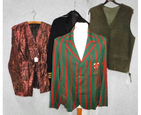 SCOLLA: A YOUNG GENTLEMAN'S GREEN AND RED STRIPED SCHOOL BLAZER and a collection of vintage clothing