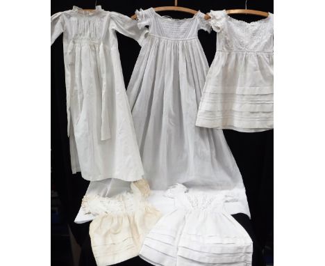 TWO VICTORIAN CHRISTENING ROBES and three vintage linen children's day dresses (5)