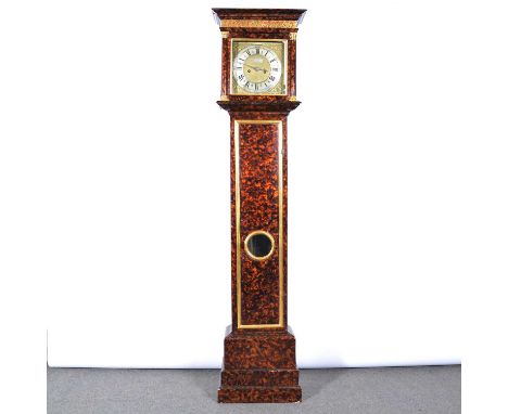 George Clarke, White Chappel, London, A parcel gilt and tortoiseshell lacquer longcase clock, fretted frieze, circular glass 