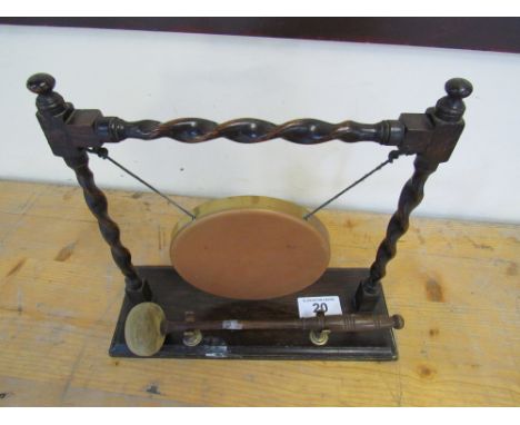  Sale Item:    BRASS GONG ON WOODEN STAND (AF)   Vat Status:   No Vat   Buyers Premium:  This lot is subject to a Buyers Prem