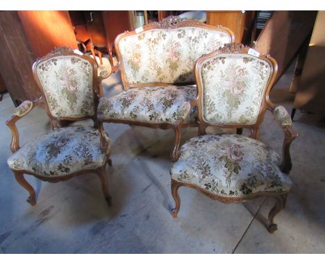  Sale Item:    FRENCH CARVED WALNUT SETTEE & 2 ARM CHAIRS  Vat Status:   No Vat   Buyers Premium:  This lot is subject to a B