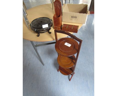  Sale Item:    3 TIER WOODEN CAKE STAND & BOX WOODEN WARE (AF)  Vat Status:   No Vat   Buyers Premium:  This lot is subject t