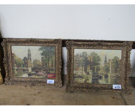  Sale Item:    PAIR OIL PAINTINGS DUTCH CANAL SCENES BY H TENHOVEN  Vat Status:   No Vat   Buyers Premium:  This lot is subje