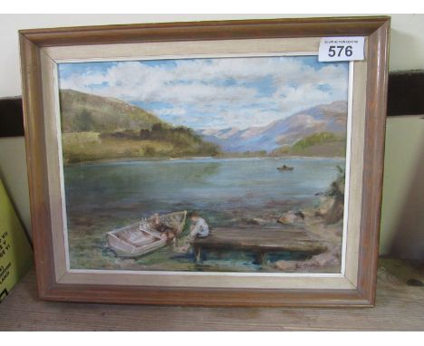  Sale Item:    OIL PAINTING- BOY ON LOCH   Vat Status:   No Vat   Buyers Premium:  This lot is subject to a Buyers Premium of