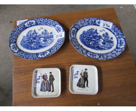  Sale Item:    2 BLUE & WHITE PLATES & ASHTRAYS   Vat Status:   No Vat   Buyers Premium:  This lot is subject to a Buyers Pre