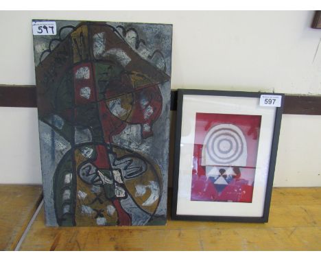  Sale Item:    PRINT & ABSTRACT OIL BY RECIN   Vat Status:   No Vat   Buyers Premium:  This lot is subject to a Buyers Premiu