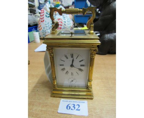  Sale Item:    STRIKING REPEATING CARRIAGE CLOCK IN CORINTHIUM COLUMN CASE  Vat Status:   No Vat   Buyers Premium:  This lot 