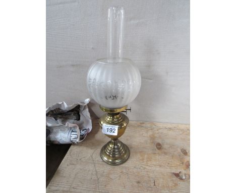  Sale Item:    BOX BRASS OIL LAMP & SHADE (AF)   Vat Status:   No Vat   Buyers Premium:  This lot is subject to a Buyers Prem