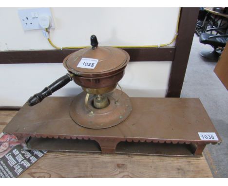  Sale Item:    COPPER FONDUE PAN & WARMING STAND (AF)  Vat Status:   No Vat   Buyers Premium:  This lot is subject to a Buyer