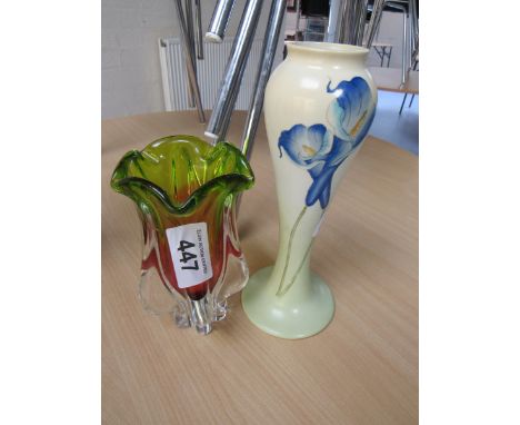  Sale Item:    2 VASES- COLOURED GLASS & PAT TIMES  Vat Status:   No Vat   Buyers Premium:  This lot is subject to a Buyers P