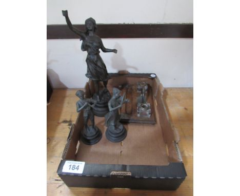  Sale Item:    BOX 3 CAST FIGURES & INKWELL STAND (AF)  Vat Status:   No Vat   Buyers Premium:  This lot is subject to a Buye