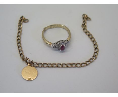 A 9ct ring and a 9ct part bracelet, total weight approx 3.7 grams 