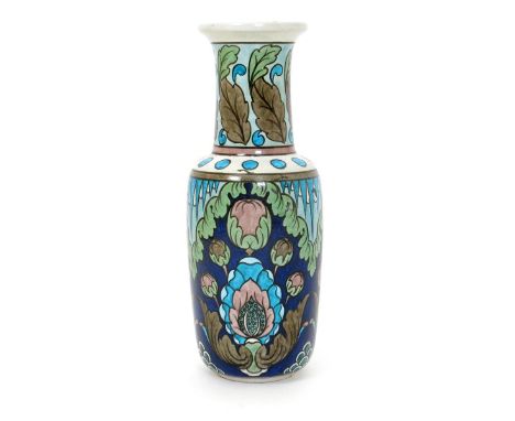 A Burmantofts Faience Anglo-Persian vase by Leonard King, model no.166, D.598, pillar form, painted with flowers and foliage 