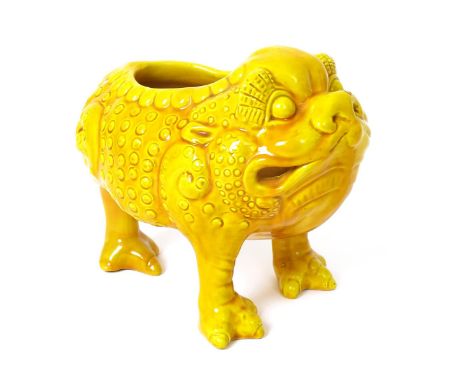 A Burmantofts Faience pottery model of a grotesque toad creature, model no.583, modelled standing on three legs, covered in a