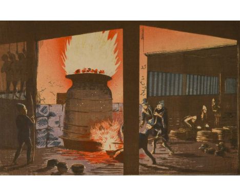 Tamamura Hokuto (1893-1951) The Spirit of Wine, Shuten Doji, woodblock print, and: Katsuji Koizumi (1883-1945 and others) Lis