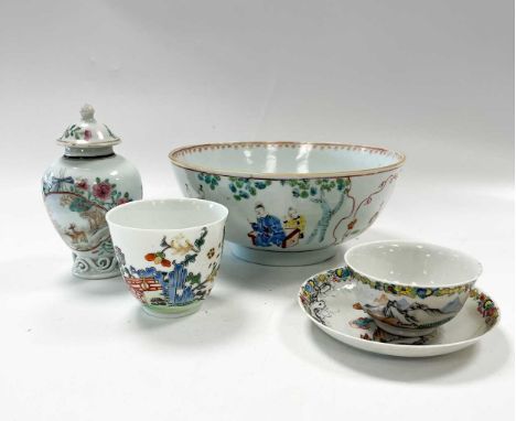 A Chinese famille rose porcelain tea bowl and saucer, Qing Dynasty, Yongzheng Emperor,  painted with a colourful pair of wate