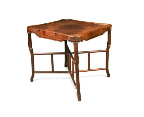 A Chinese hardwood card or games table, late 19th century, with a small drawer to each siderather uneven colour and some mark