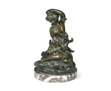 After Claude Michel Clodion (1738-1814), a bronze Bacchanalian figure group, 19th century,  depicting a female figure hold gr