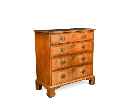 A walnut chest of drawers, 18th century, the crossbanded top over four long graduating drawers on bracket feet100.5 x 96 x 46