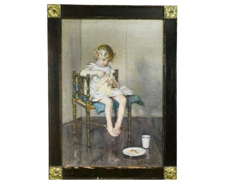 Elinor M. Barnard (British/American, 1872-1942) Portrait study of a young girl seated on a chairsigned lower right 'E Barnard