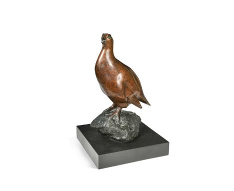 § Simon Gudgeon (British, b. 1958), Grouse, a patinated bronze model standing atop a rocky base, signed with initials and num