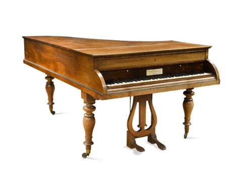 A Regency mahogany grand piano by William Stodart & Son, with six octaves, rosewood name board with inset panel marked 'Paten