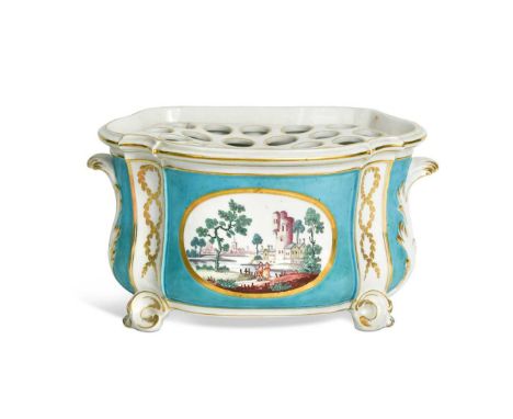 A Chelsea bough pot and cover, circa 1765, of bombe form, painted in the manner of Richard Askew, decorated in Sèvres style, 