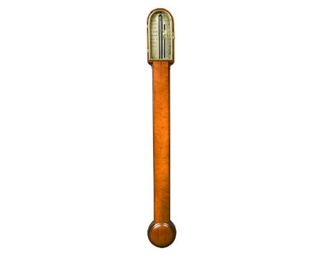 A mahogany stick barometer by Bate, London, early 19th century, with arched top over silvered register and concealed tube89cm