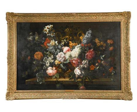 Gaspar Peeter Verbruggen the Younger (Flemish, 1664-1730) Still life of flowers including roses, tulips, peonies and hyacinth