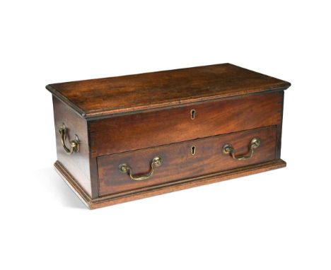 A twin-handled apprentice mahogany mule chest, 19th century, the hinged lid opening to reveal internal compartment over one l