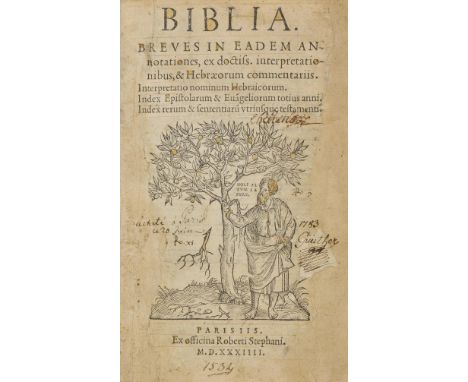 Bible [Latin]. Biblia. Breves in eadem annotationes, ex doctiss. interpretationibus, & Hebraeorum commentarris, Paris, Robert