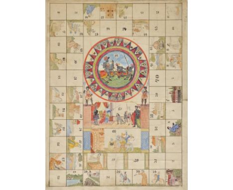 *Manuscript game. A hand-drawn table game, Continental, circa 1830s,  pen & ink, pencil, and watercolour on paper, trimmed an