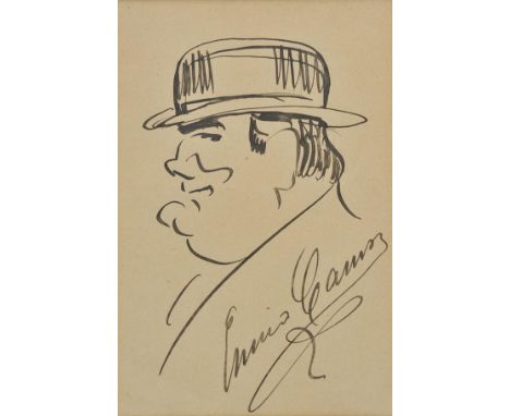 *Caruso (Enrico, 1873-1921). Autograph self-caricature signed, 'Enrico Caruso', circa 1910,  pen and ink head portrait, in pr