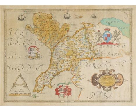 Anglesey & Caernarvonshire. Saxton (Christopher), Mone Insulae modo Anglesey et Caernarvans duorum borialis..., circa 1579, e