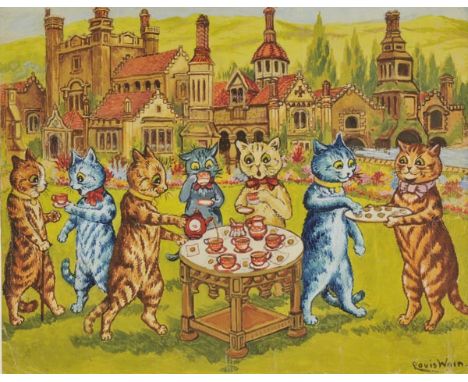 *Wain (Louis, 1860-1939). Tea Party on the Lawn,  watercolour and bodycolour, signed lower right, 22 x 28.5cm (8.75 x 11.25 i